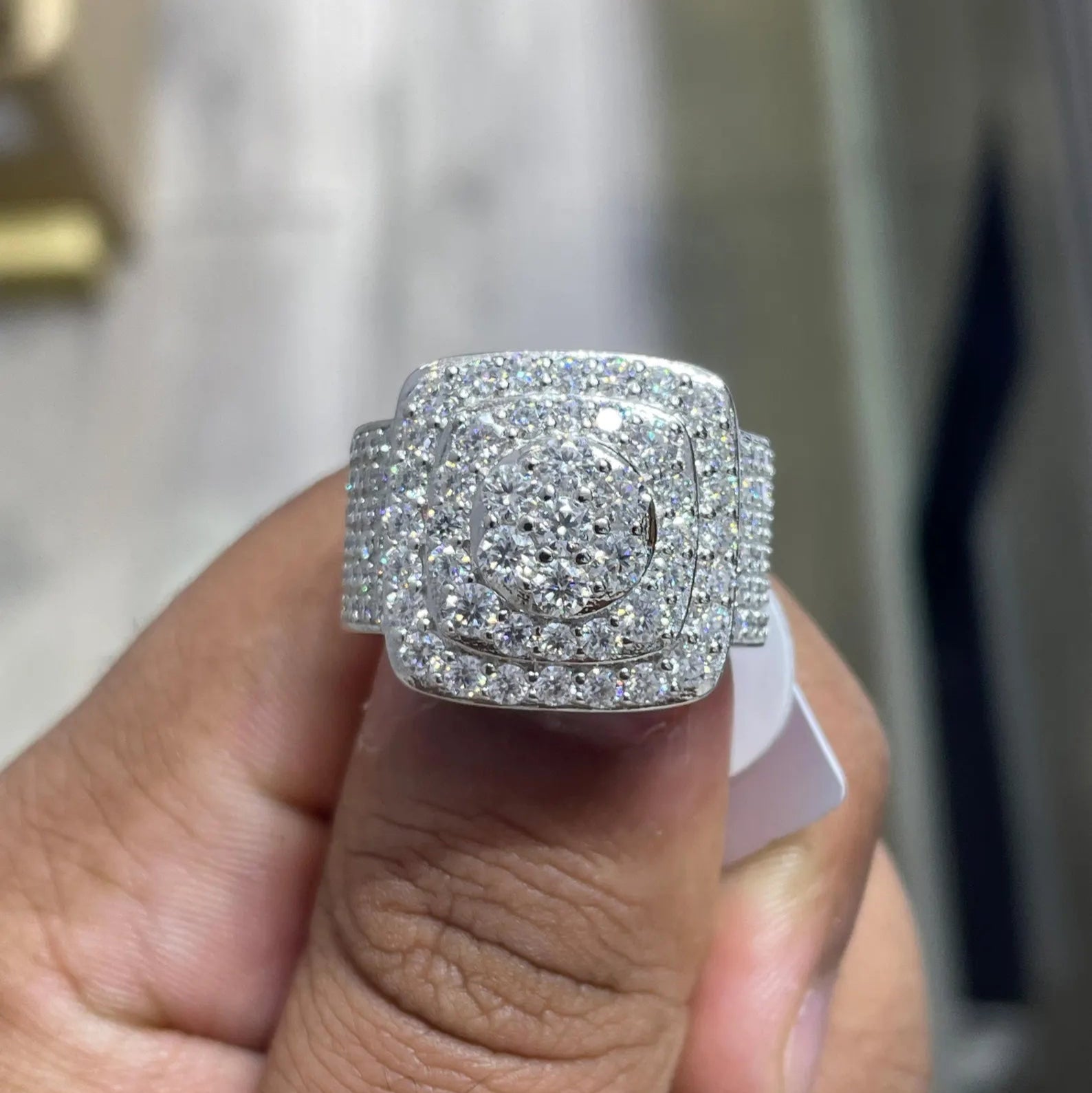 Men Moissanite Ring Round Layered Style [4.46 CTW] in 925 Sterling Silver