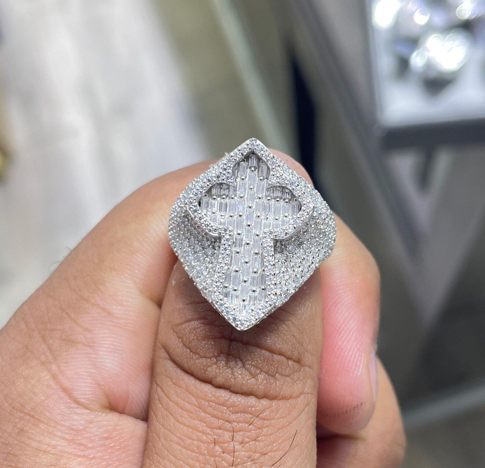 Men Moissanite Ring Cross Shaped [5.82 CTW] in 925 Sterling Silver