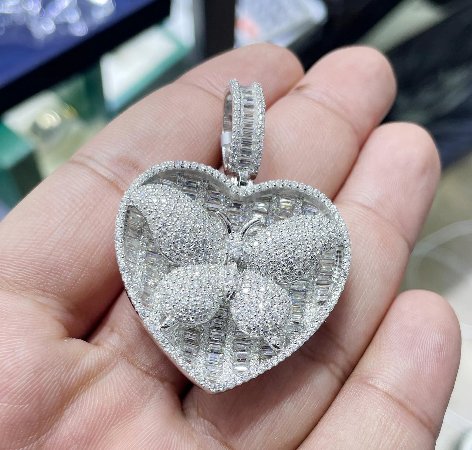 Iced Out Heart Butterfly Pendant VVS1 Moissanite [14.96 CTW] 925 Sterling Silver