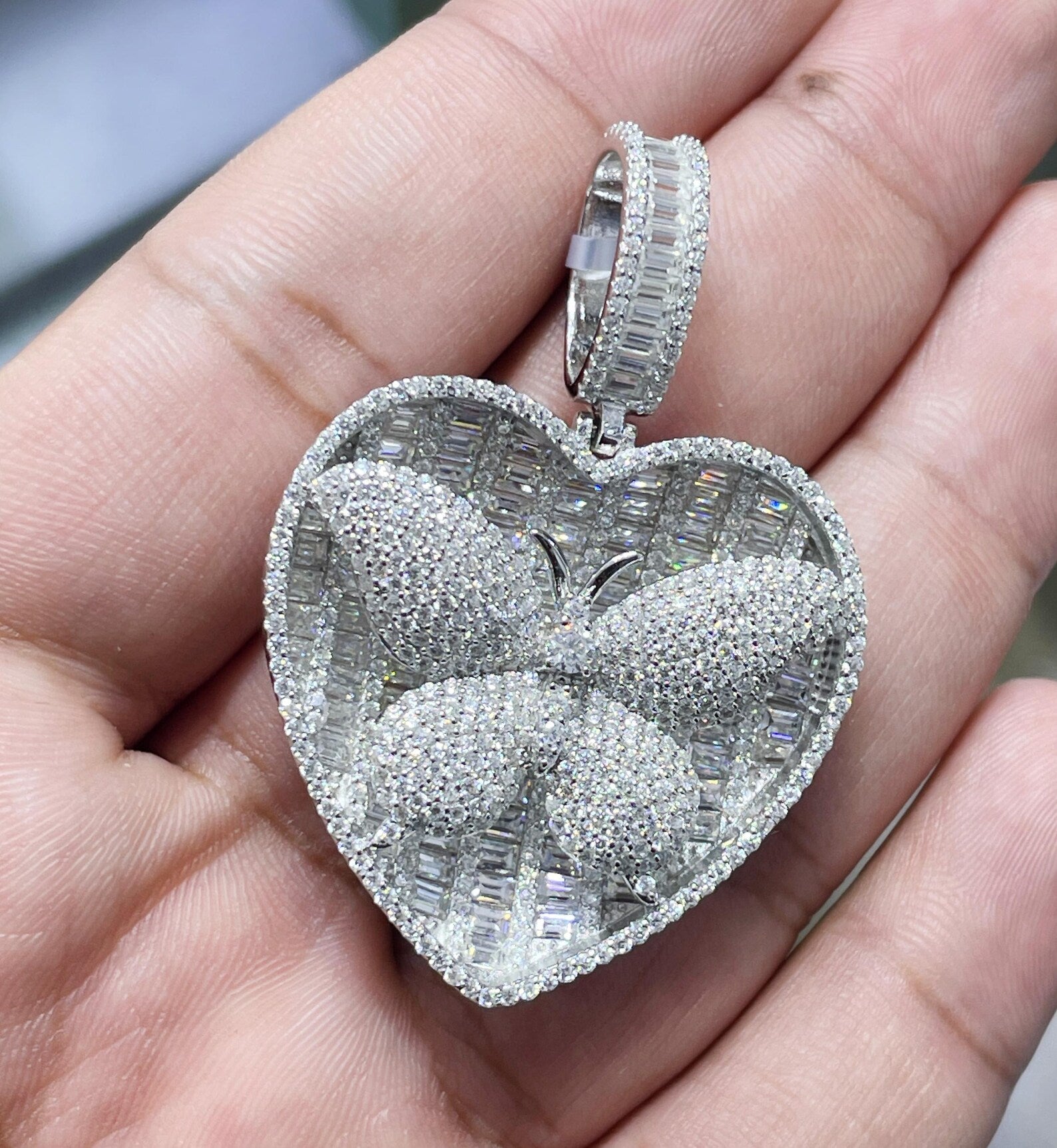 Iced Out Heart Butterfly Pendant VVS1 Moissanite [14.96 CTW] 925 Sterling Silver