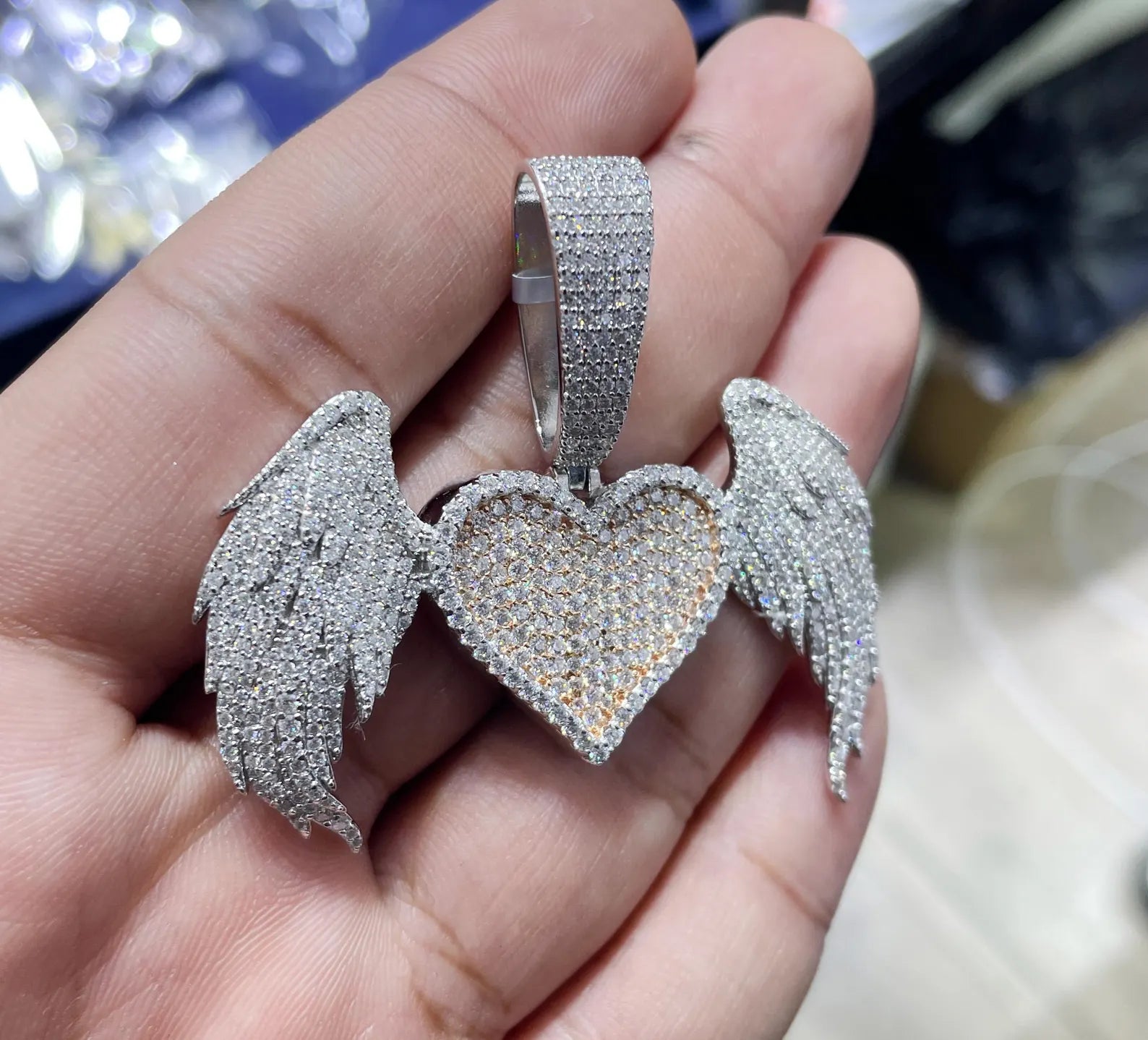 Angel Wings Heart Pendant VVS1 Moissanite [5.65 CTW] 925 Sterling Silver