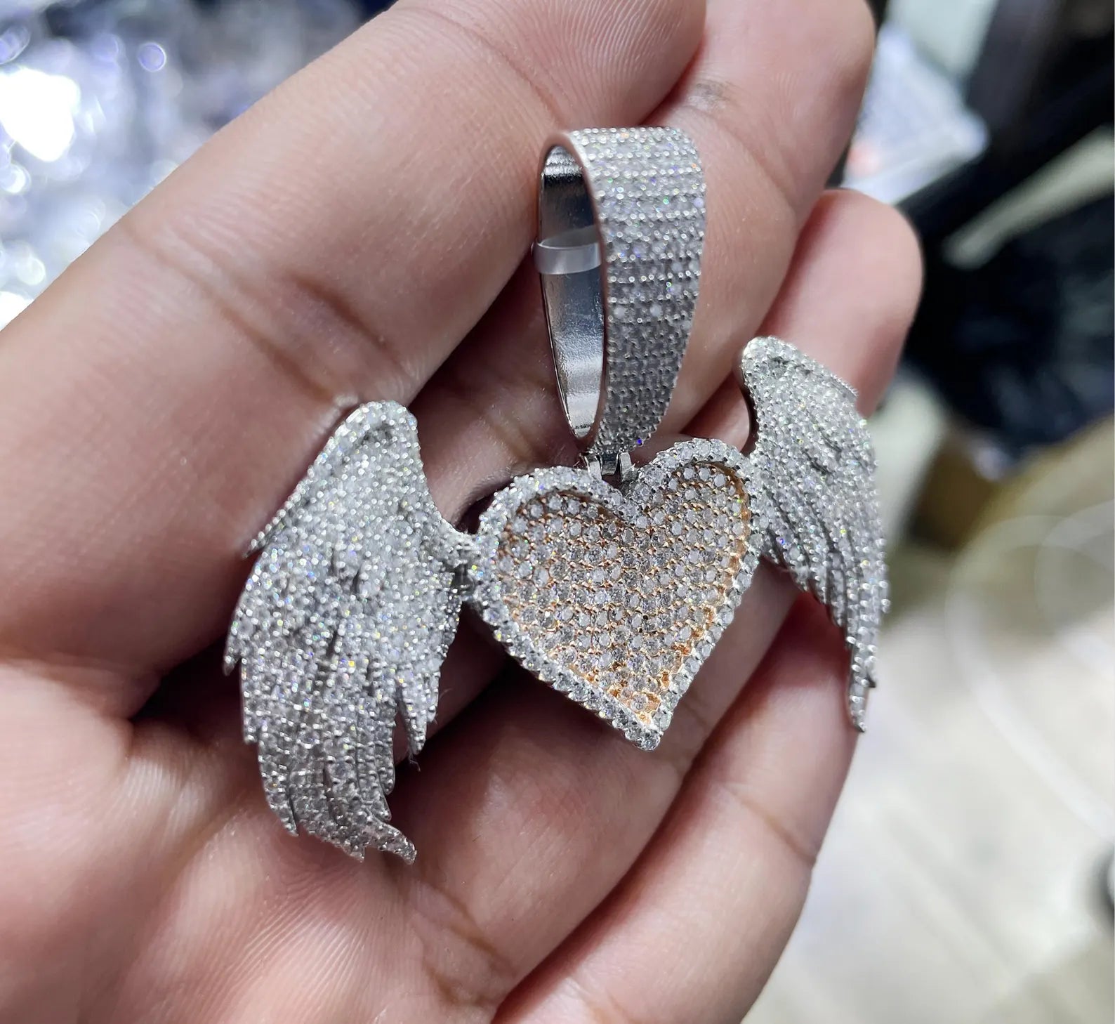 Angel Wings Heart Pendant VVS1 Moissanite [5.65 CTW] 925 Sterling Silver