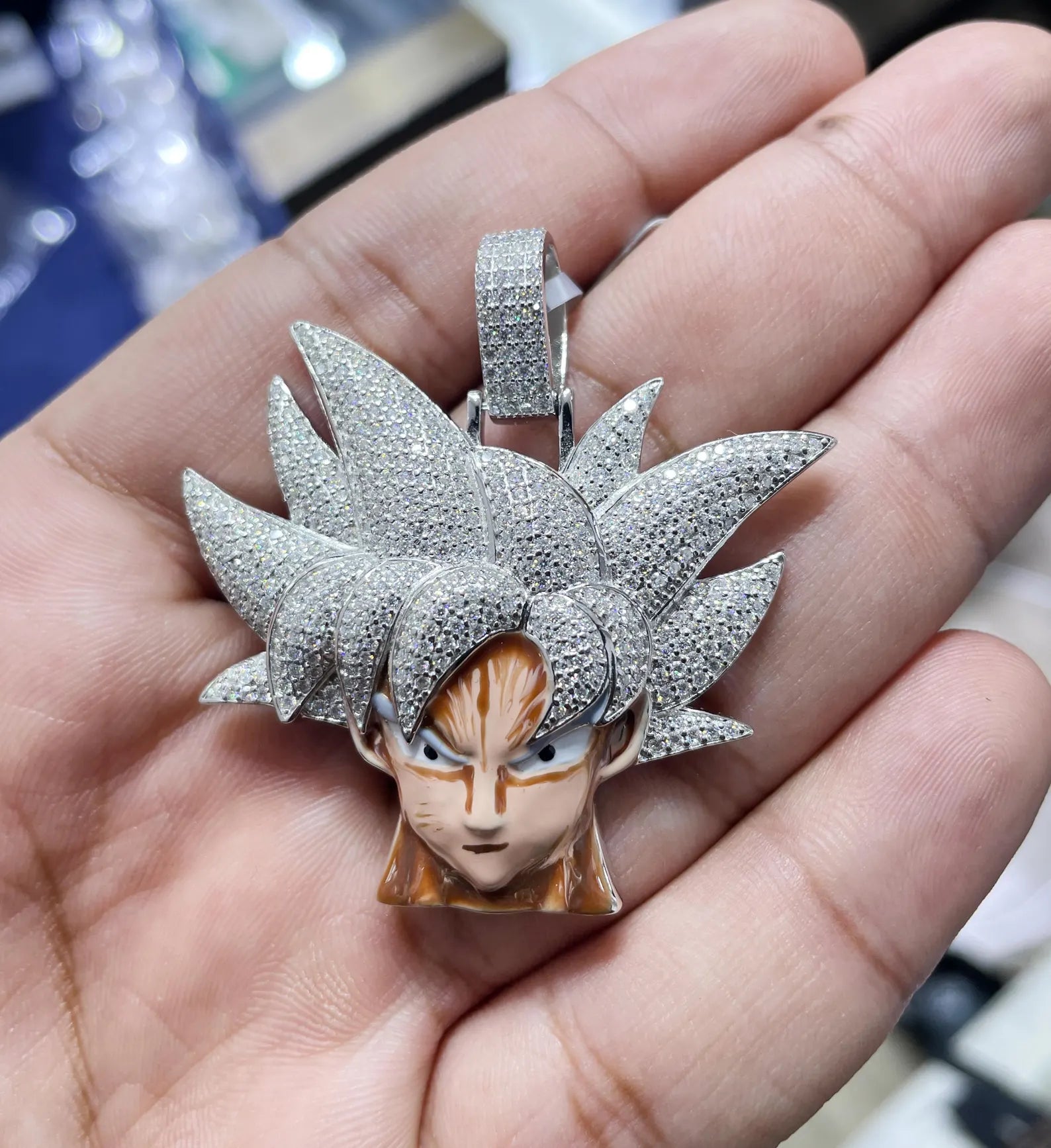 Hip Hop SON GOKU Pendant W/ 16 Full Iced Cuban & 1 ROW DIAMOND Choker Chain Set - Foto 5