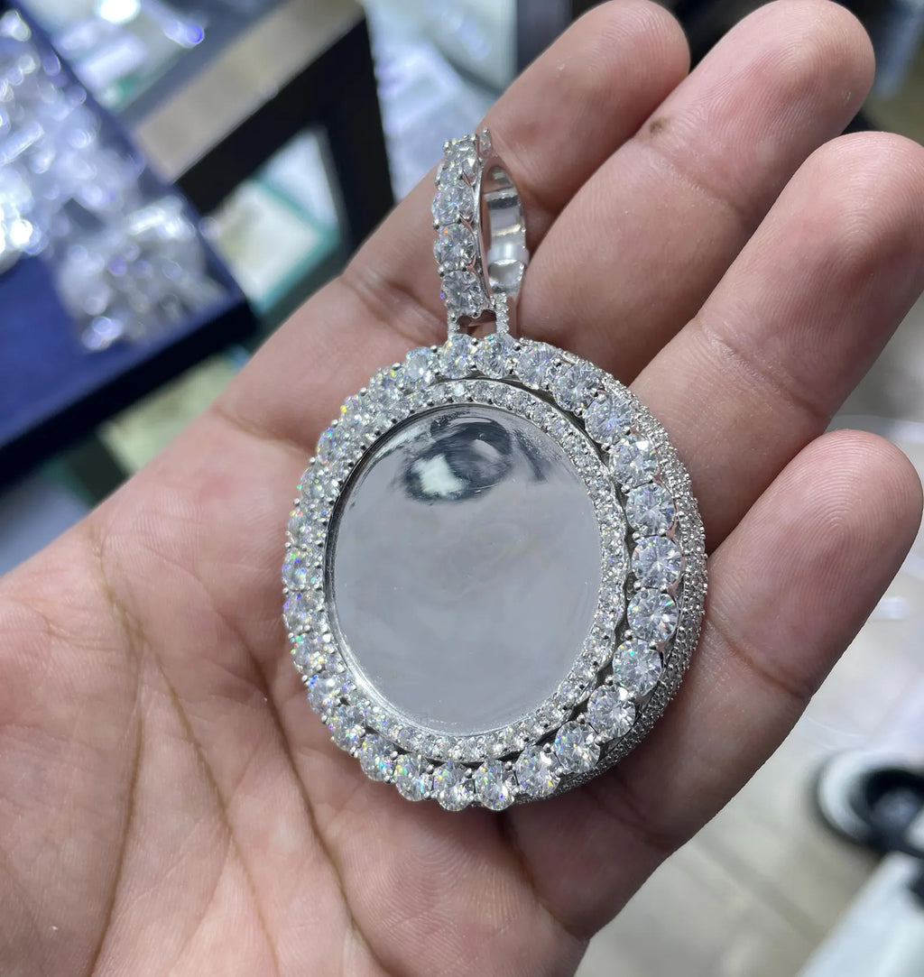 Round Custom Memory Charm Pendant VVS1 Moissanite [20.66 CTW] 925 Sterling Silver