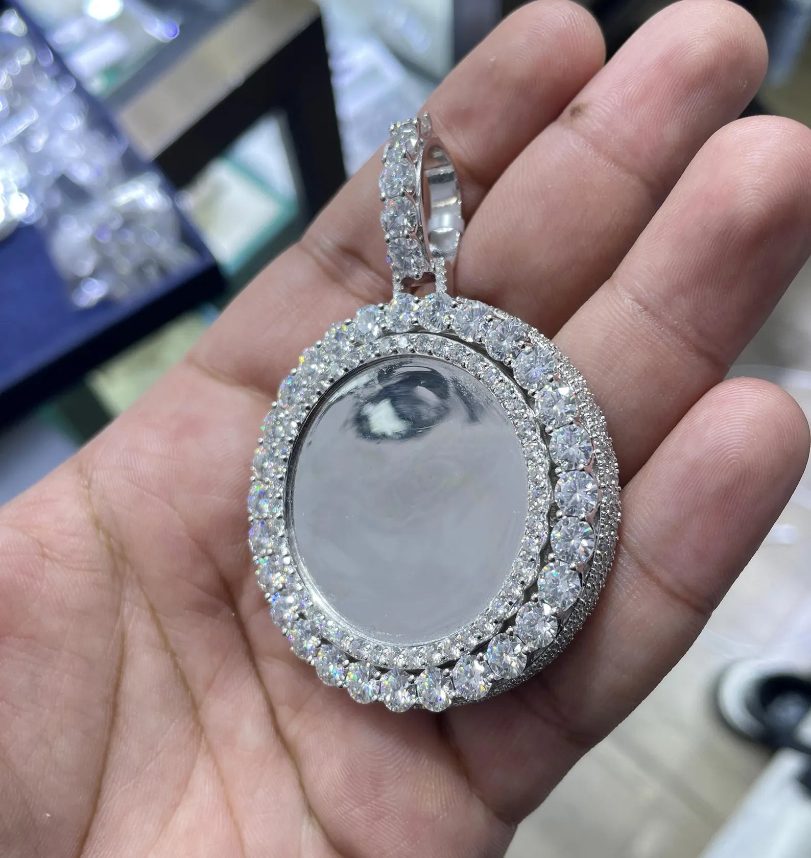 Round Custom Memory Charm Pendant VVS1 Moissanite [20.66 CTW] 925 Sterling Silver