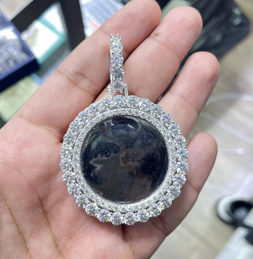 Round Custom Memory Charm Pendant VVS1 Moissanite [20.66 CTW] 925 Sterling Silver