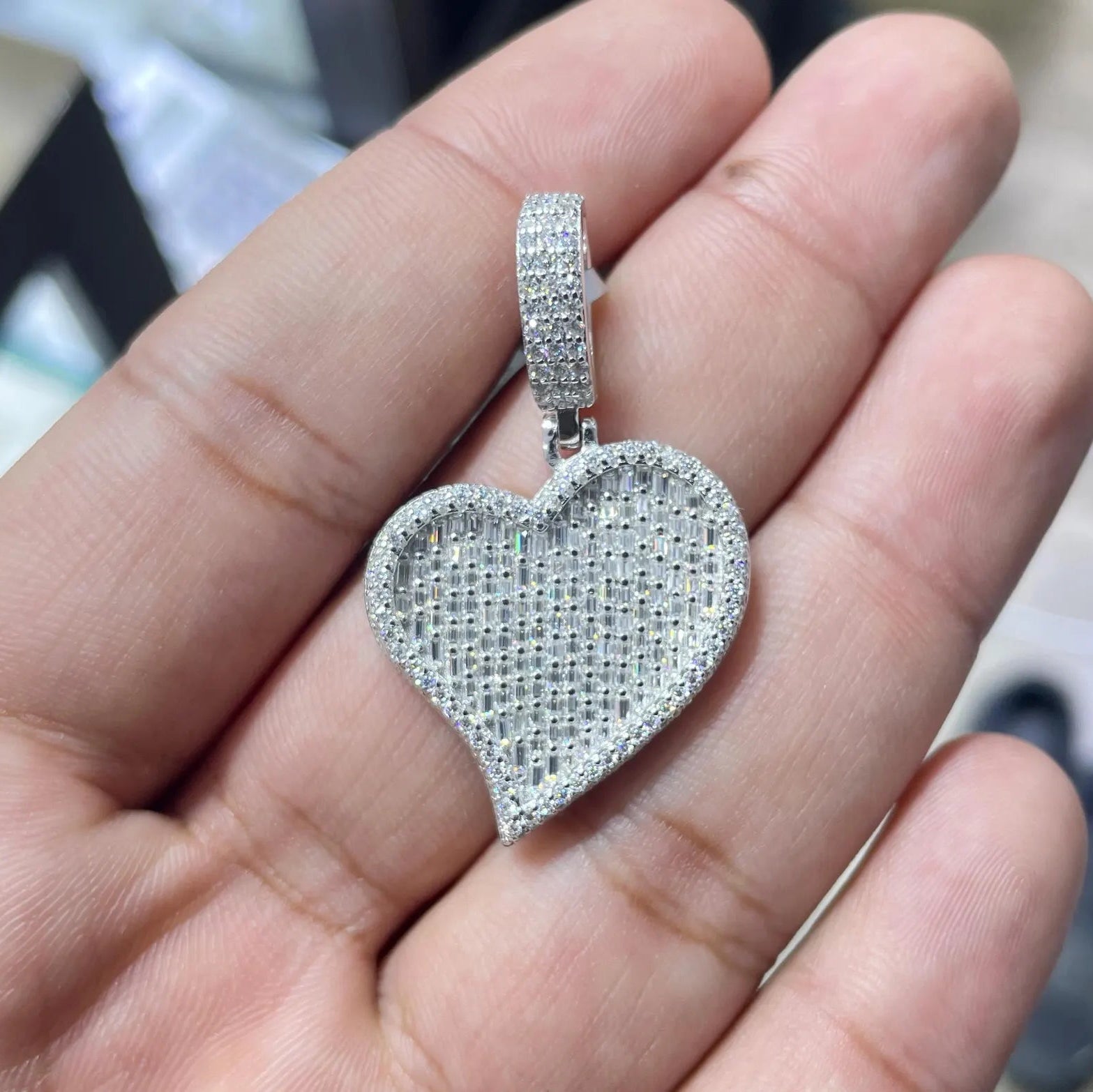 Unique Heart Style Pendant VVS1 Moissanite [3.64 CTW] 925 Sterling Silver