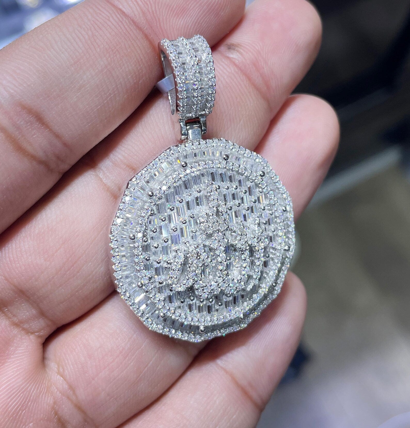 Round Allah Pendant VVS1 Moissanite [6.36CTW] 925 Sterling Silver