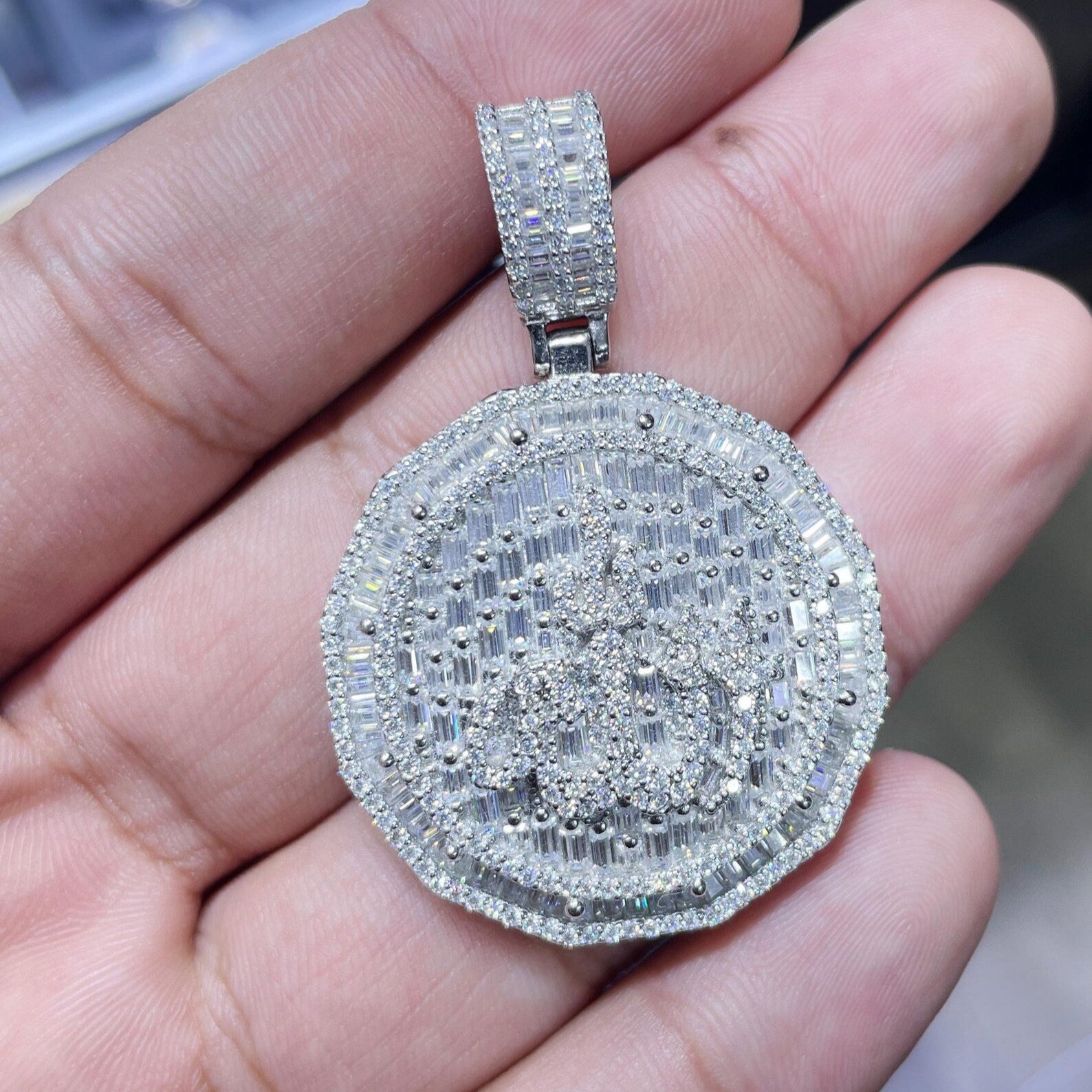 Round Allah Pendant VVS1 Moissanite [6.36CTW] 925 Sterling Silver