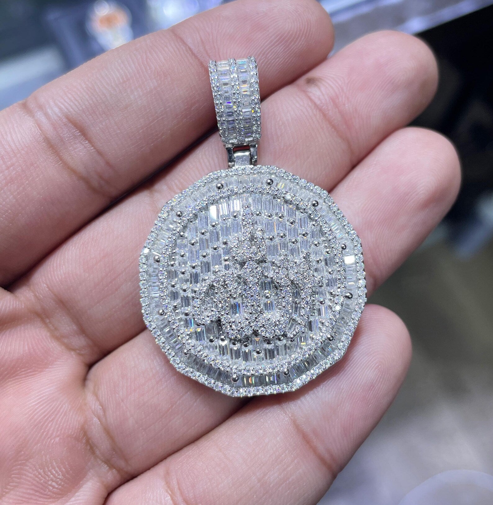 Round Allah Pendant VVS1 Moissanite [6.36CTW] 925 Sterling Silver