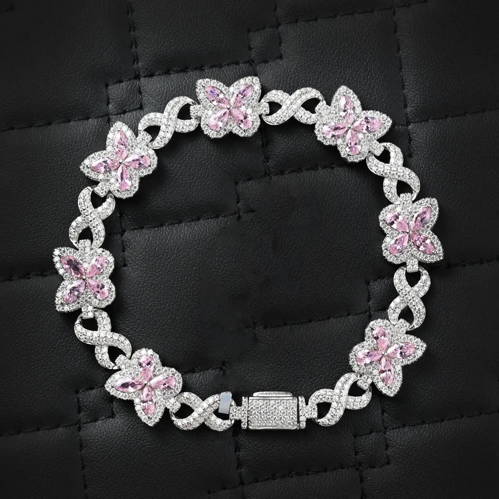 Butterfly Infinity Iced Out Bracelet Pink [4.10 CTW] Moissanites in 925 Sterling Silver
