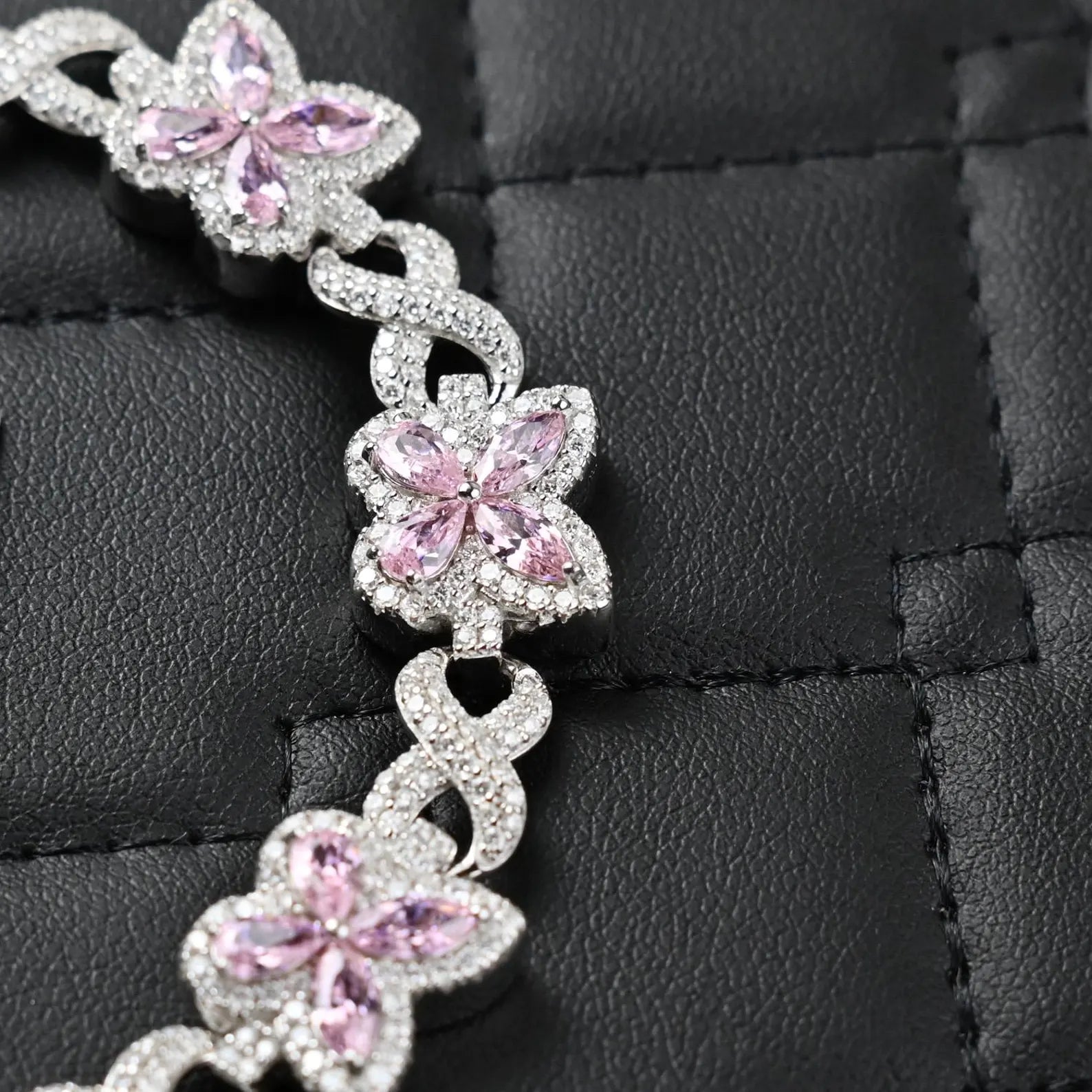 Butterfly Infinity Iced Out Bracelet Pink [4.10 CTW] Moissanites in 925 Sterling Silver