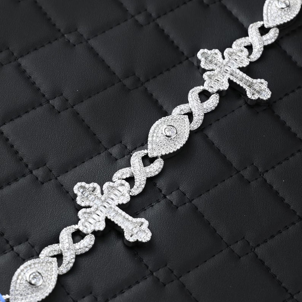 Infinity Cross Evil Eye Iced Out Bracelet[16 CTW] Moissanites in 925 Sterling Silver