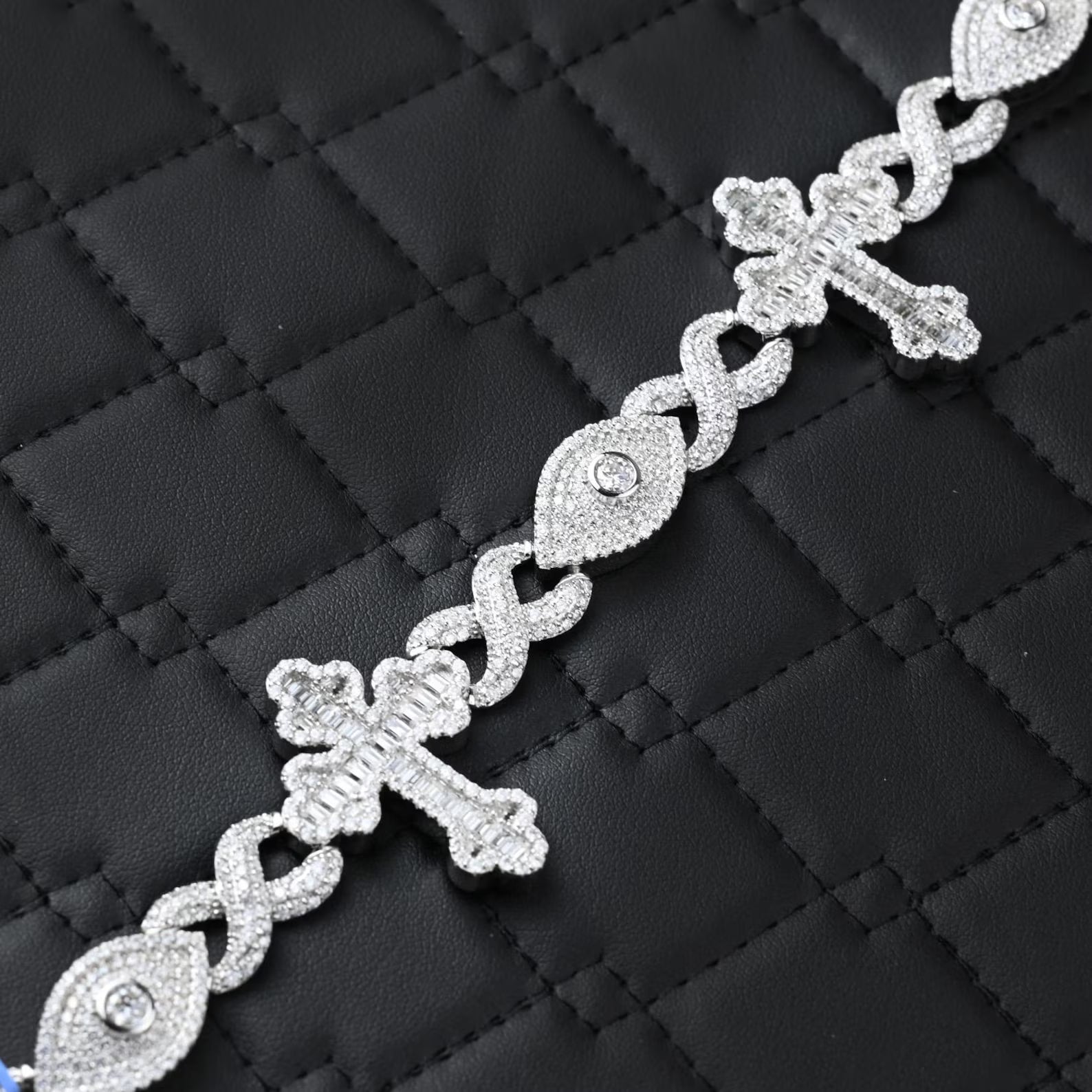 Infinity Cross Evil Eye Iced Out Bracelet[16 CTW] Moissanites in 925 Sterling Silver