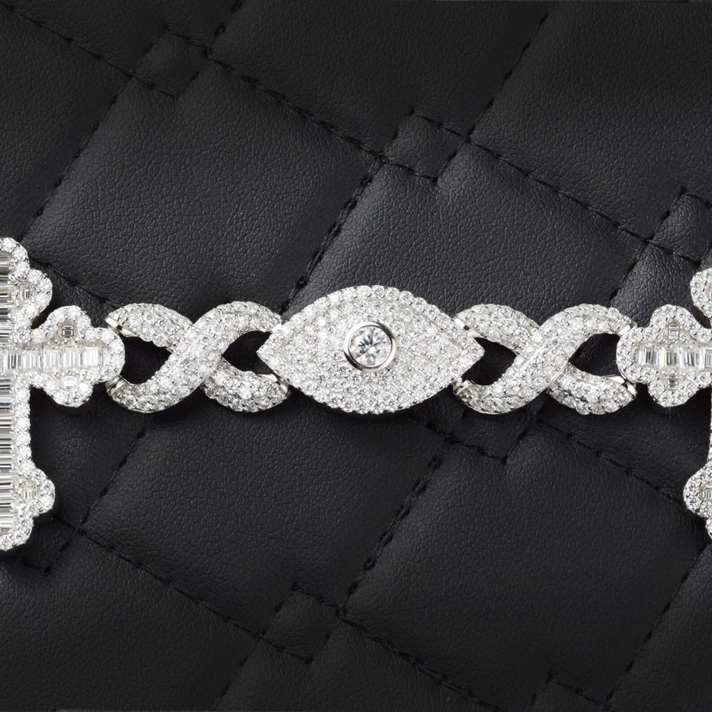 Infinity Cross Evil Eye Iced Out Bracelet[16 CTW] Moissanites in 925 Sterling Silver