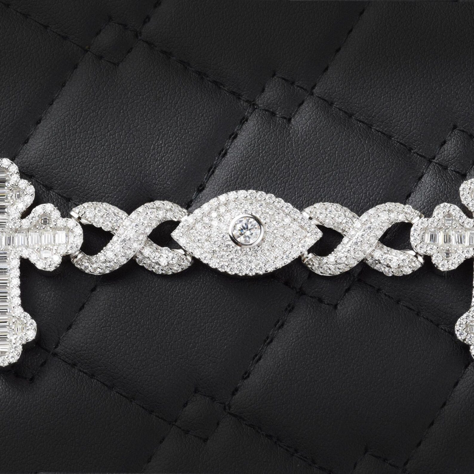 Infinity Cross Evil Eye Iced Out Bracelet[16 CTW] Moissanites in 925 Sterling Silver