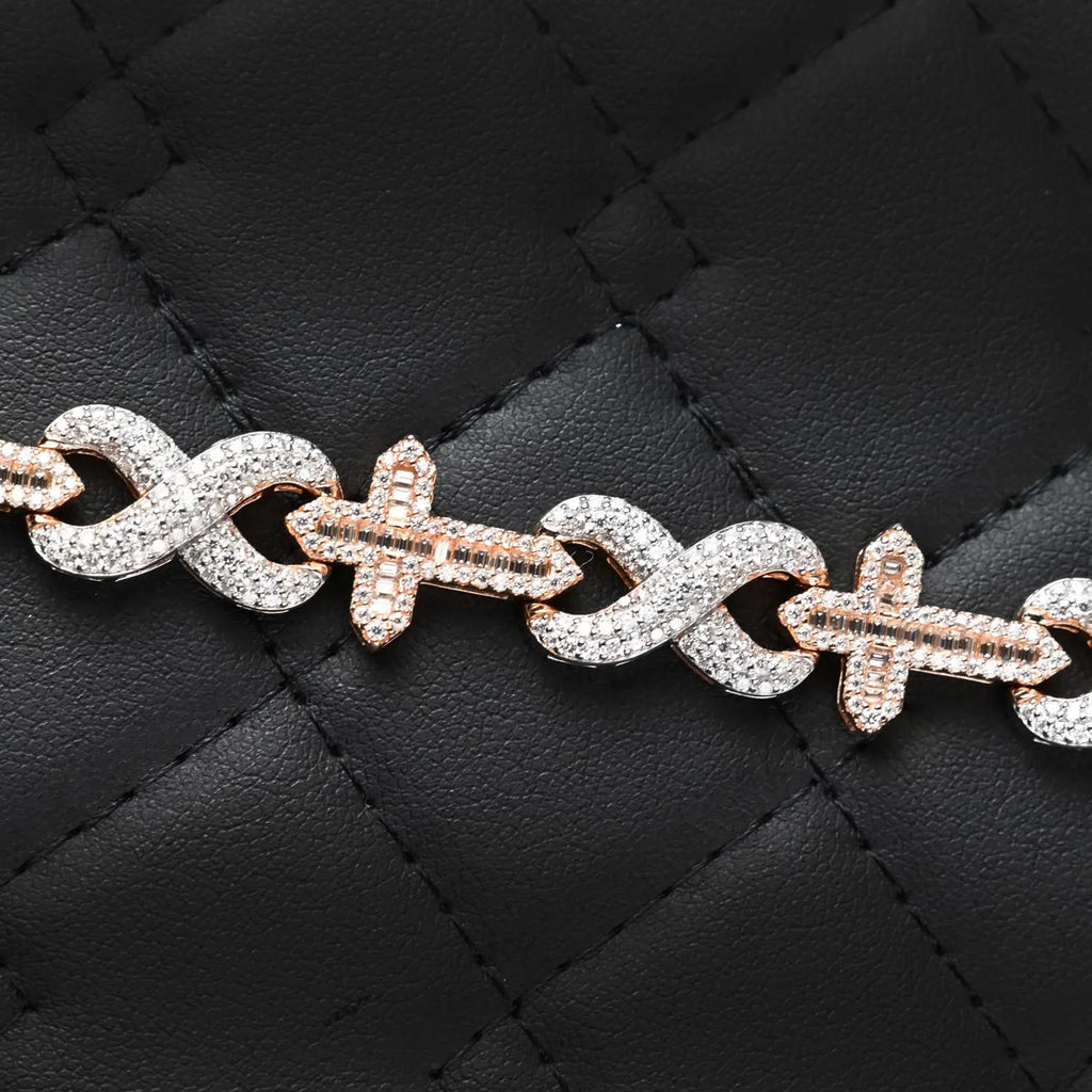 Two Tone Cross Infinity Bracelet [6 CTW] Moissanites in 925 Sterling Silver