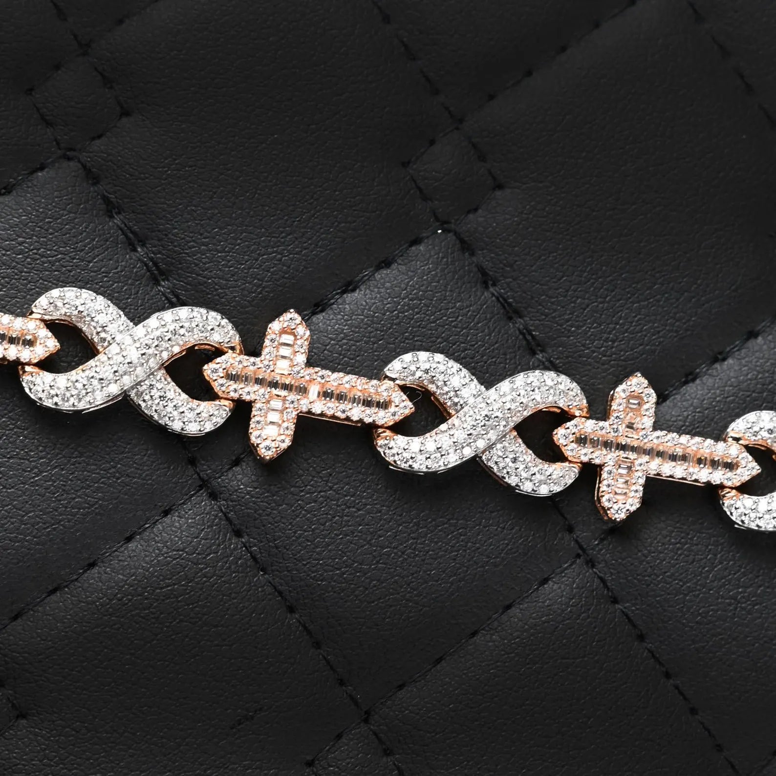 Two Tone Cross Infinity Bracelet [6 CTW] Moissanites in 925 Sterling Silver