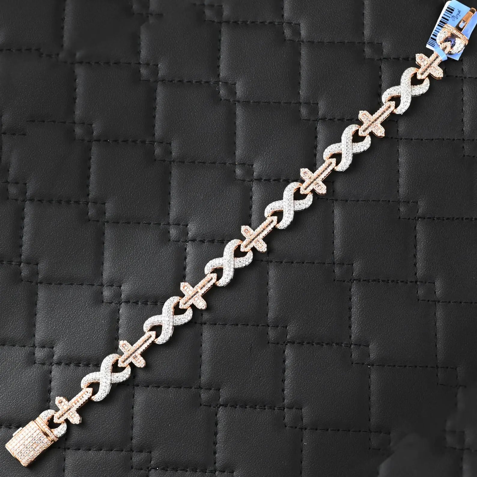 Two Tone Cross Infinity Bracelet [6 CTW] Moissanites in 925 Sterling Silver
