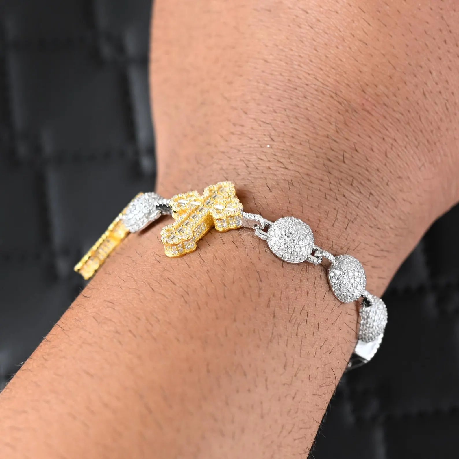 Two Tone Cross Bracelet [9 CTW] Moissanites in 925 Sterling Silver
