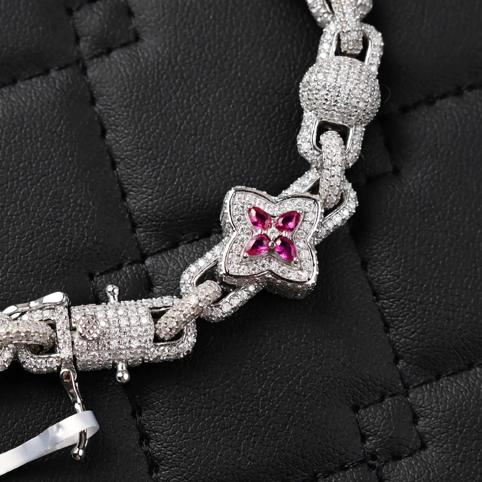 VVS Clover Pink Accent Moissanite Bracelet in 925 Sterling Silver