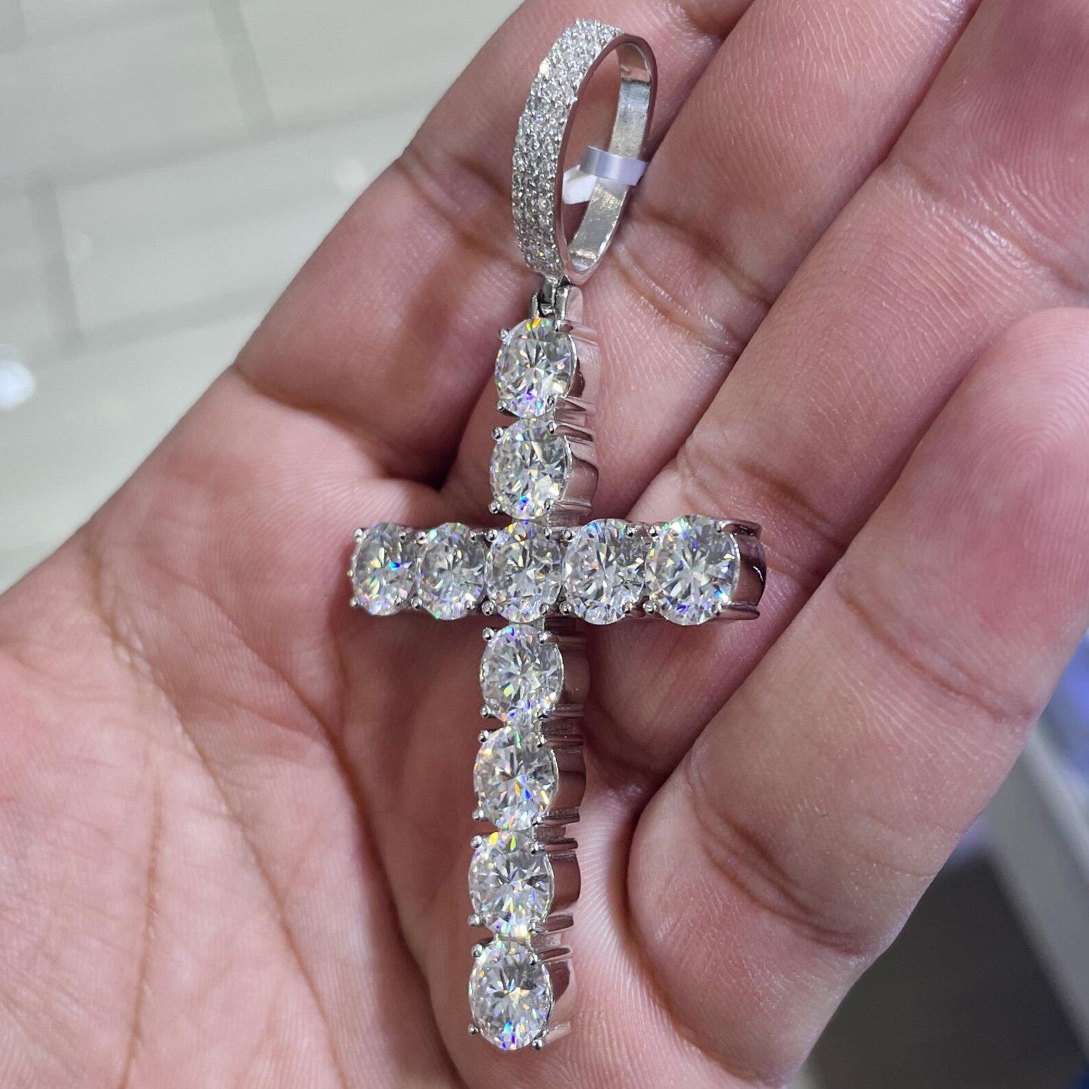 3.12 Inches VVS1 Moissanite Cross [20.83 CTW] 925 Sterling Silver