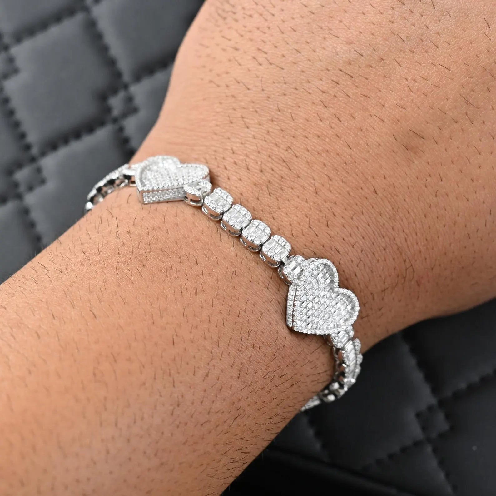 Heart Shaped Baguette Bracelet [9.00 CTW] Moissanites in 925 Sterling Silver