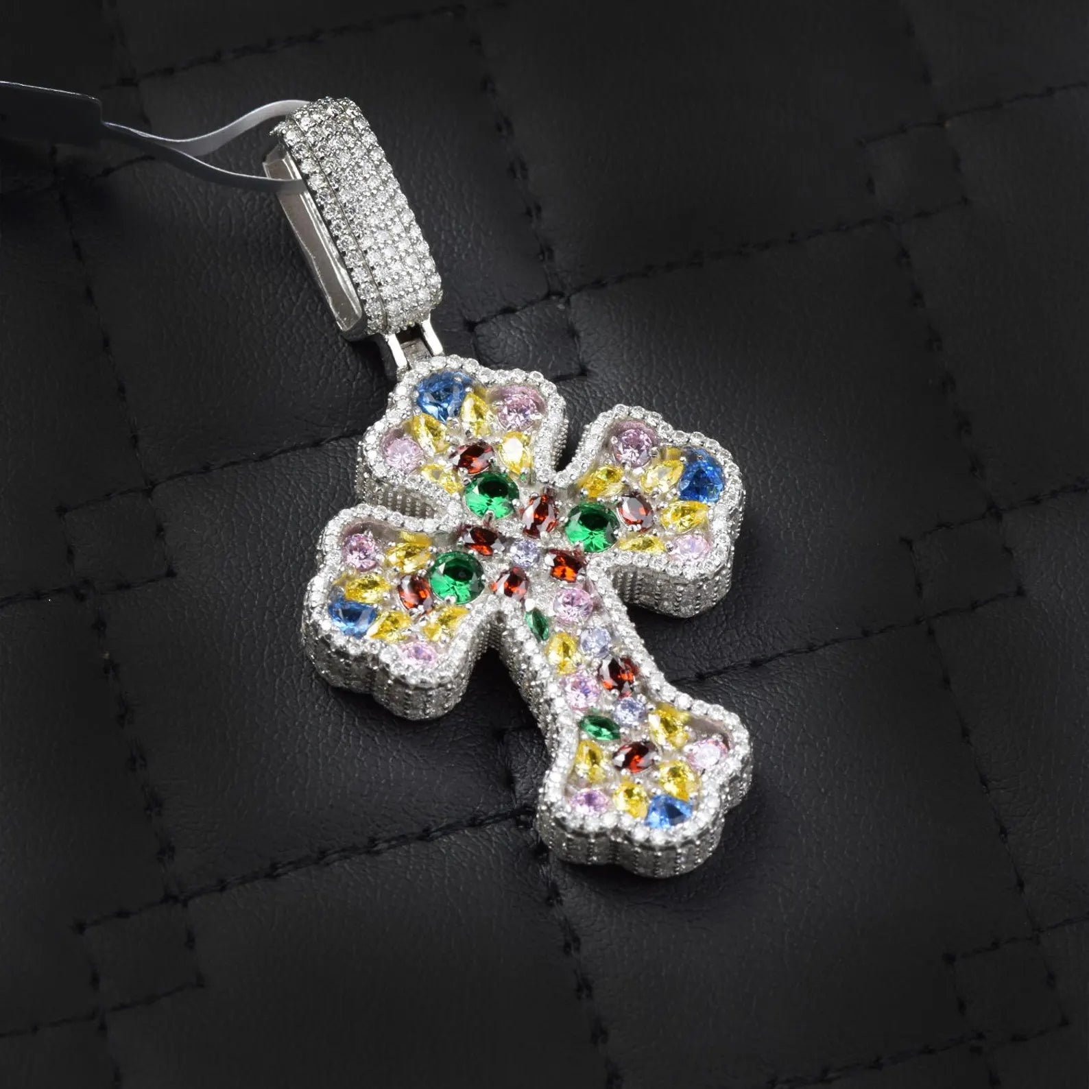 Multi-Color Iced Out Cross Pendant VVS1 Moissanite [3.20 CTW] 925 Sterling Silver