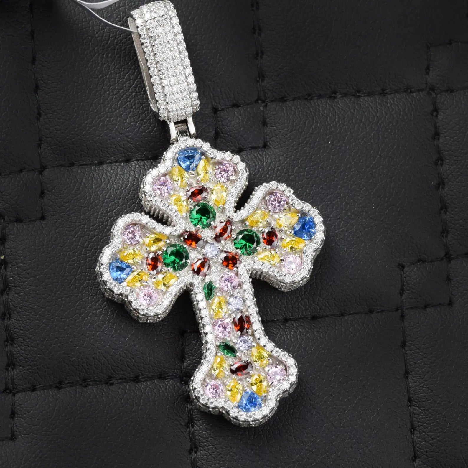 Multi-Color Iced Out Cross Pendant VVS1 Moissanite [3.20 CTW] 925 Sterling Silver