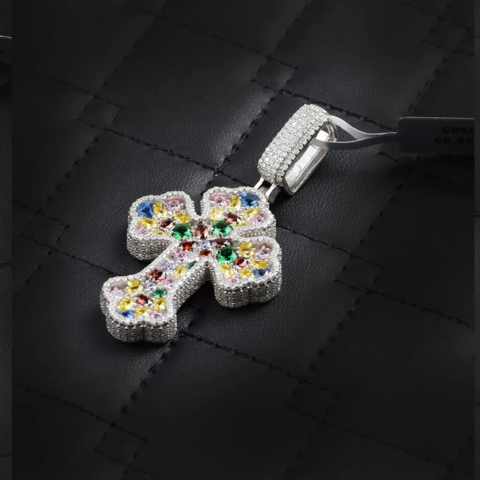 Multi-Color Iced Out Cross Pendant VVS1 Moissanite [3.20 CTW] 925 Sterling Silver