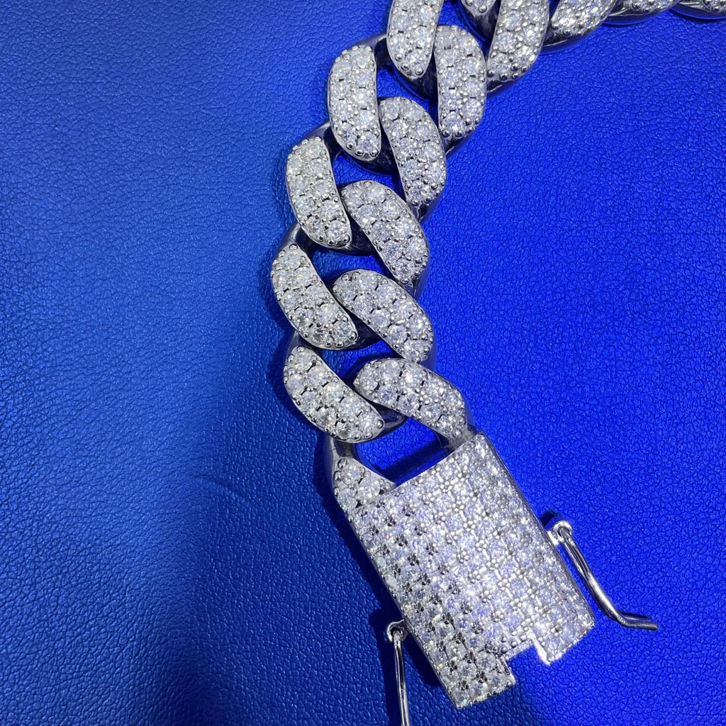 Round Cuban Bracelet [18.70 CTW] Moissanites in 925 Sterling Silver