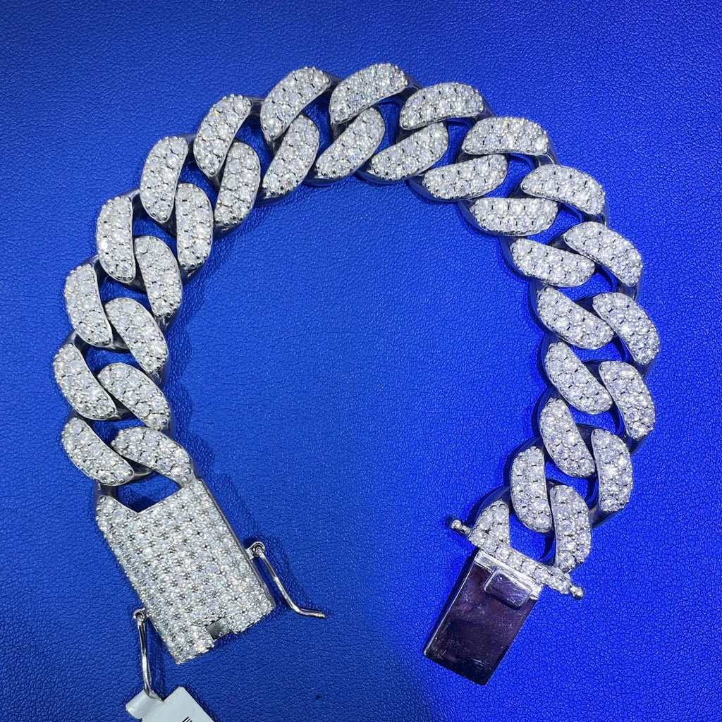 Round Cuban Bracelet [18.70 CTW] Moissanites in 925 Sterling Silver