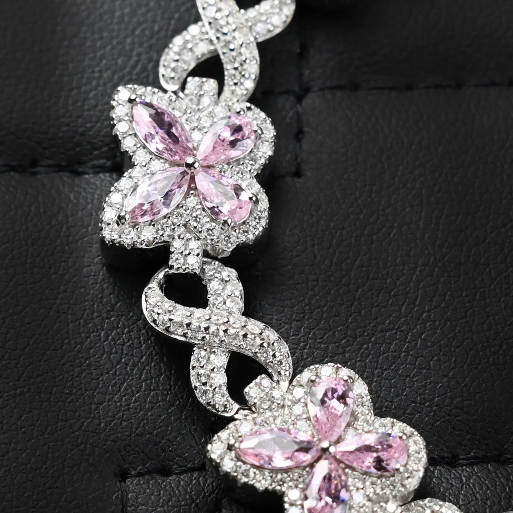 Butterfly Infinity Iced Out Bracelet Pink [4.10 CTW] Moissanites in 925 Sterling Silver