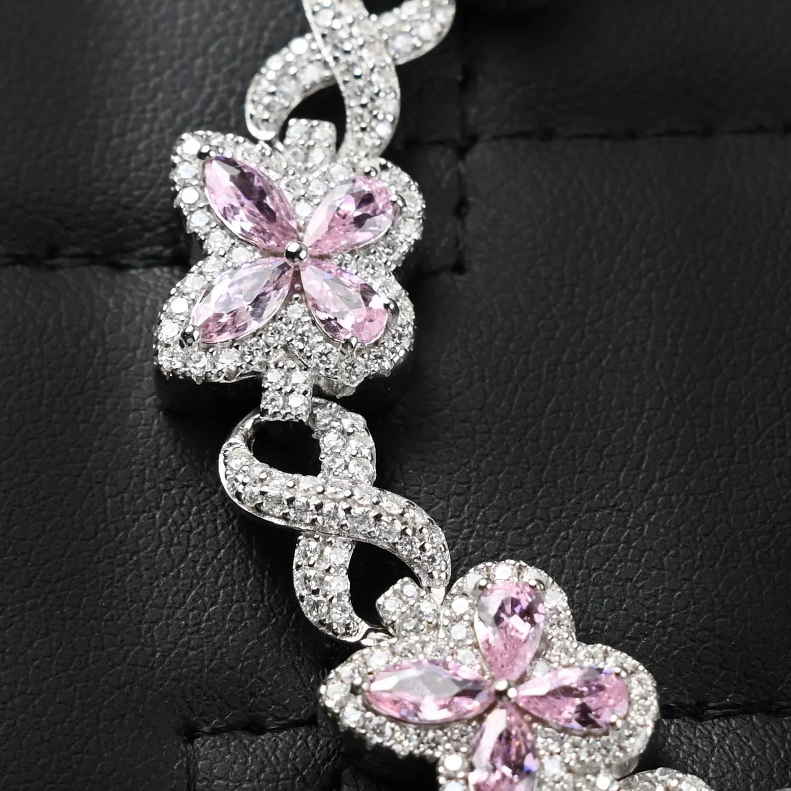 Butterfly Infinity Iced Out Bracelet Pink [4.10 CTW] Moissanites in 925 Sterling Silver