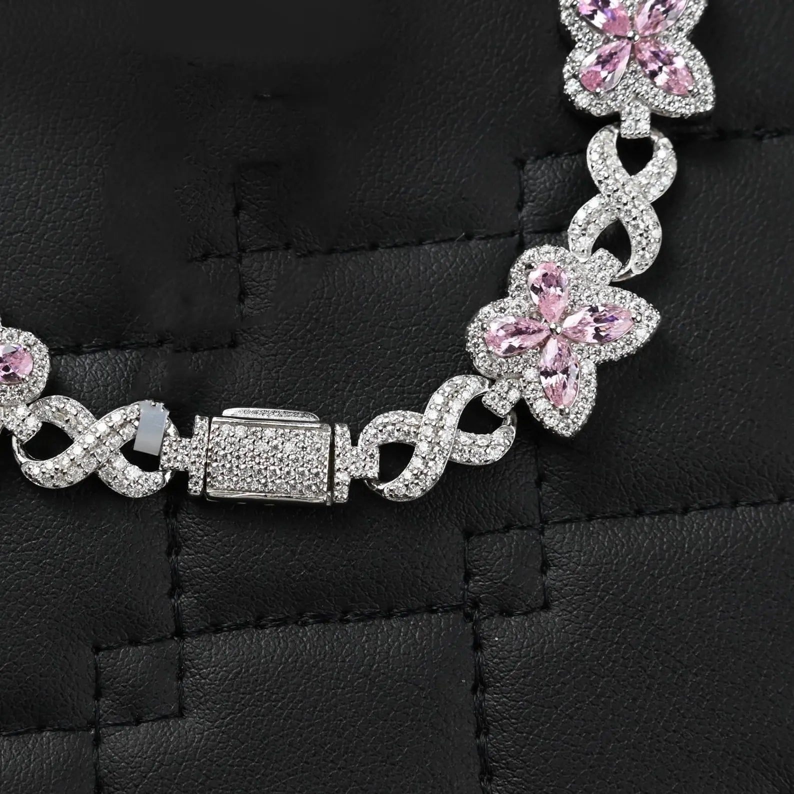 Butterfly Infinity Iced Out Bracelet Pink [4.10 CTW] Moissanites in 925 Sterling Silver