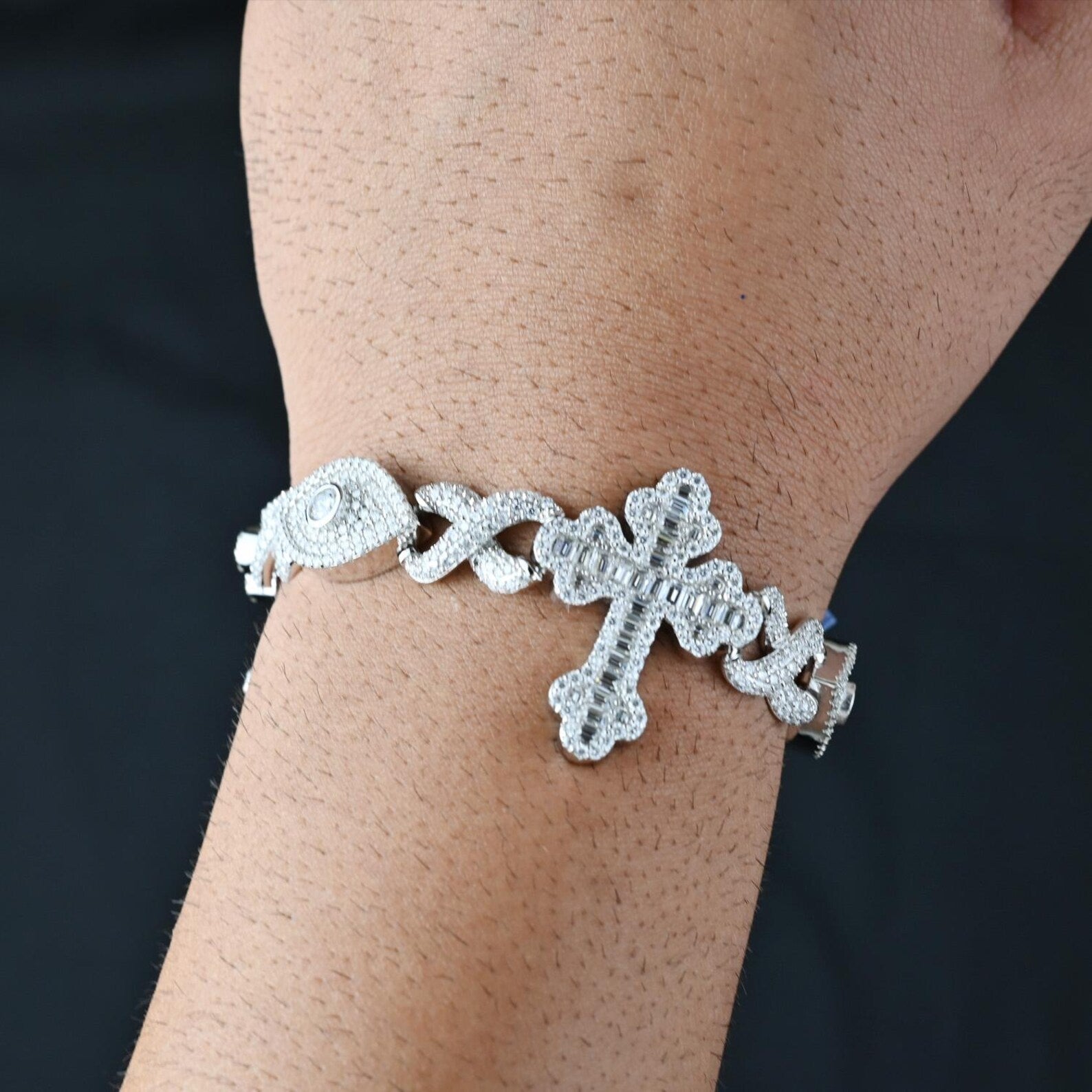 Infinity Cross Evil Eye Iced Out Bracelet[16 CTW] Moissanites in 925 Sterling Silver