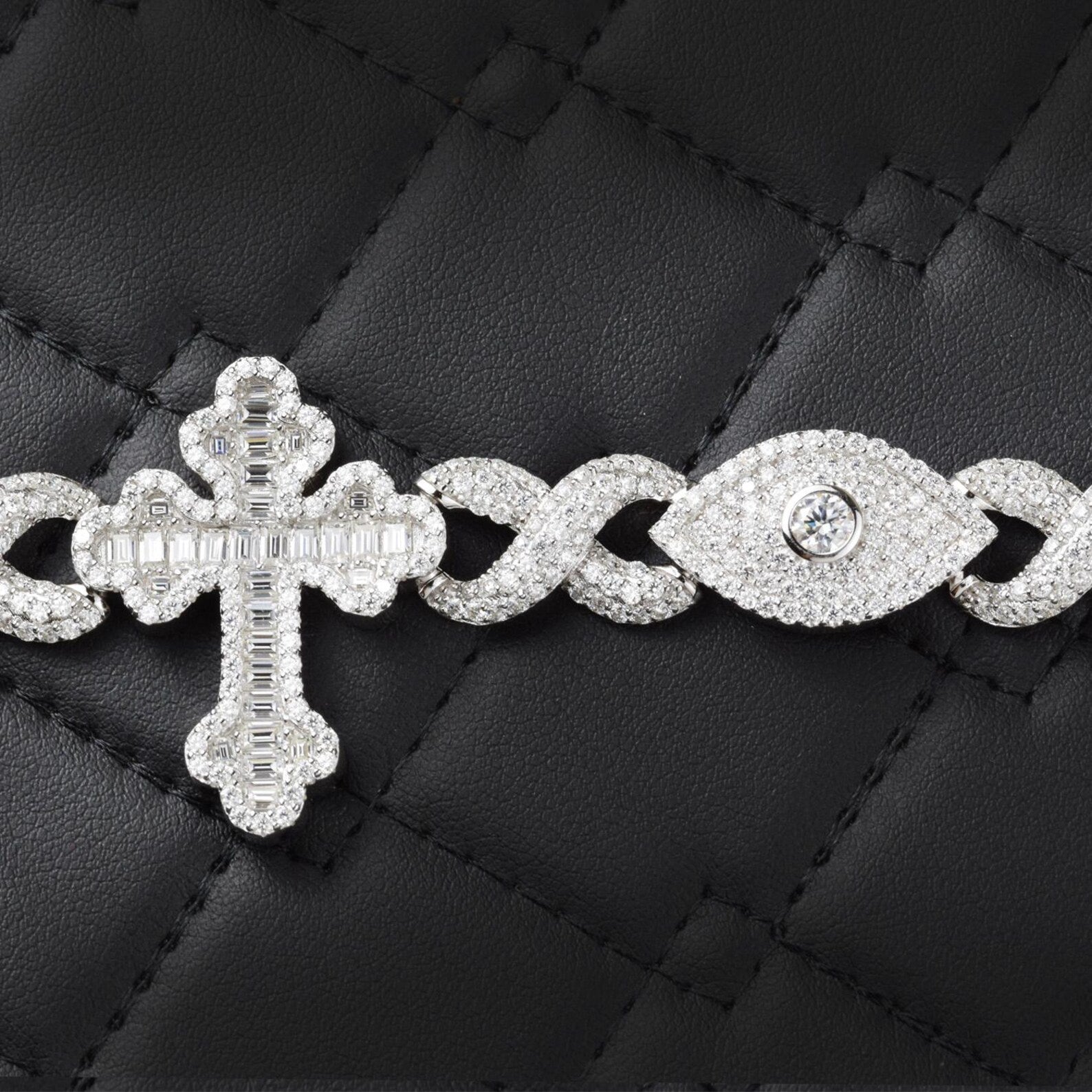 Infinity Cross Evil Eye Iced Out Bracelet[16 CTW] Moissanites in 925 Sterling Silver