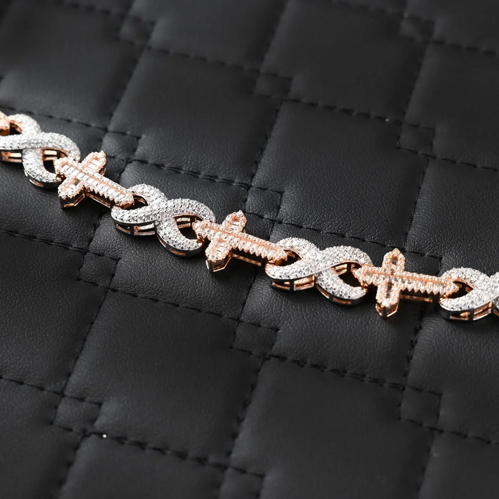 Two Tone Cross Infinity Bracelet [6 CTW] Moissanites in 925 Sterling Silver