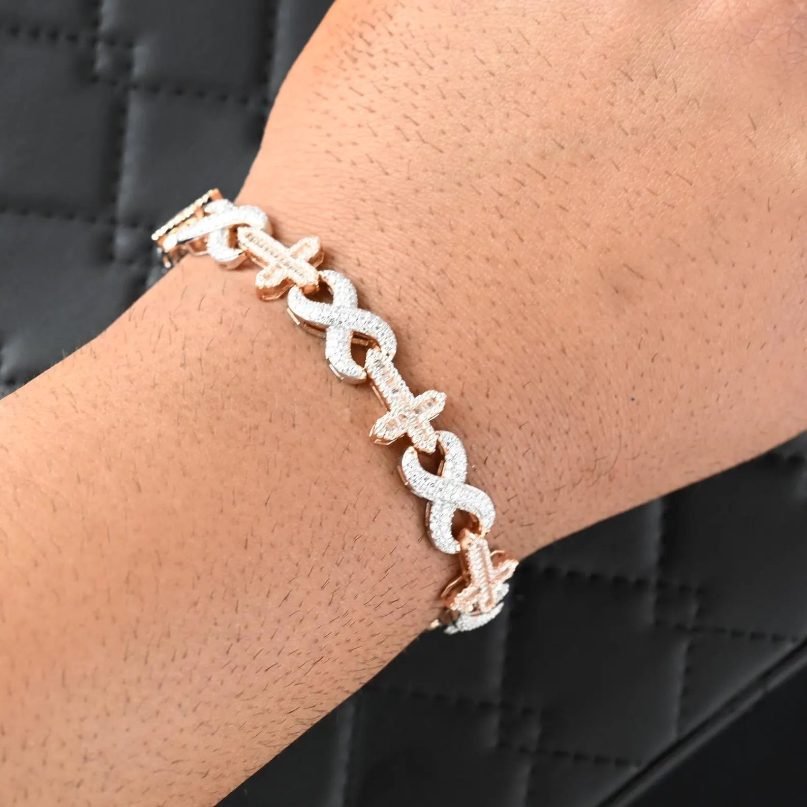 Two Tone Cross Infinity Bracelet [6 CTW] Moissanites in 925 Sterling Silver