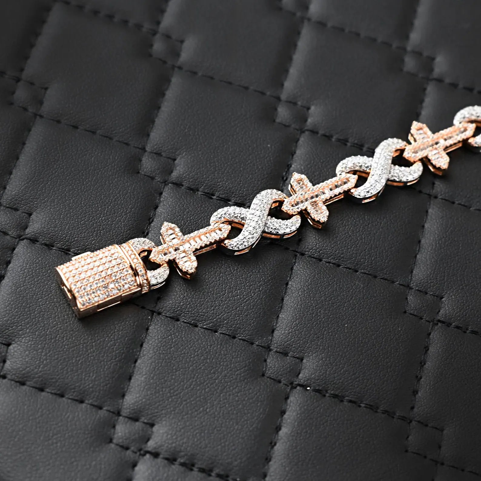 Two Tone Cross Infinity Bracelet [6 CTW] Moissanites in 925 Sterling Silver