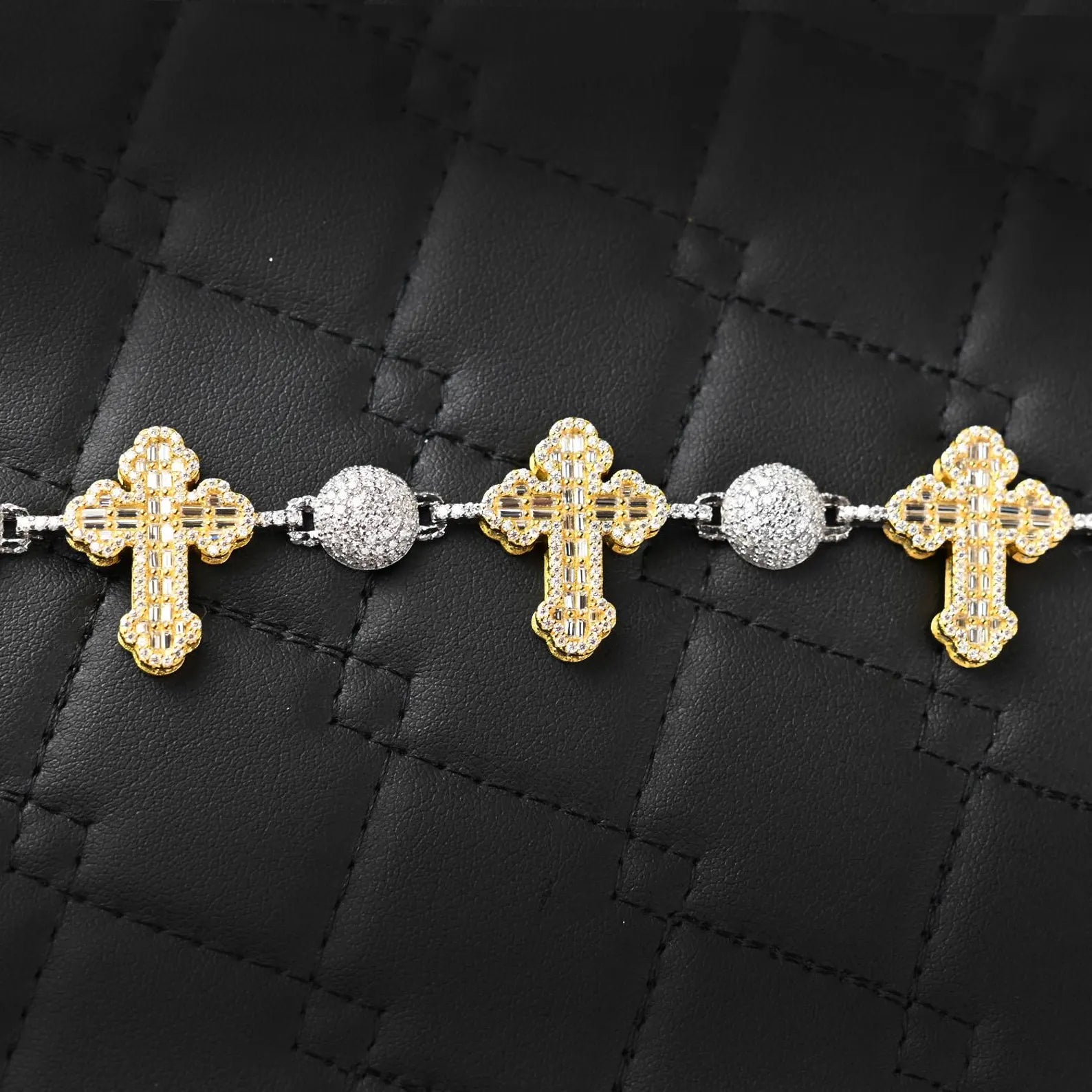Two Tone Cross Bracelet [9 CTW] Moissanites in 925 Sterling Silver