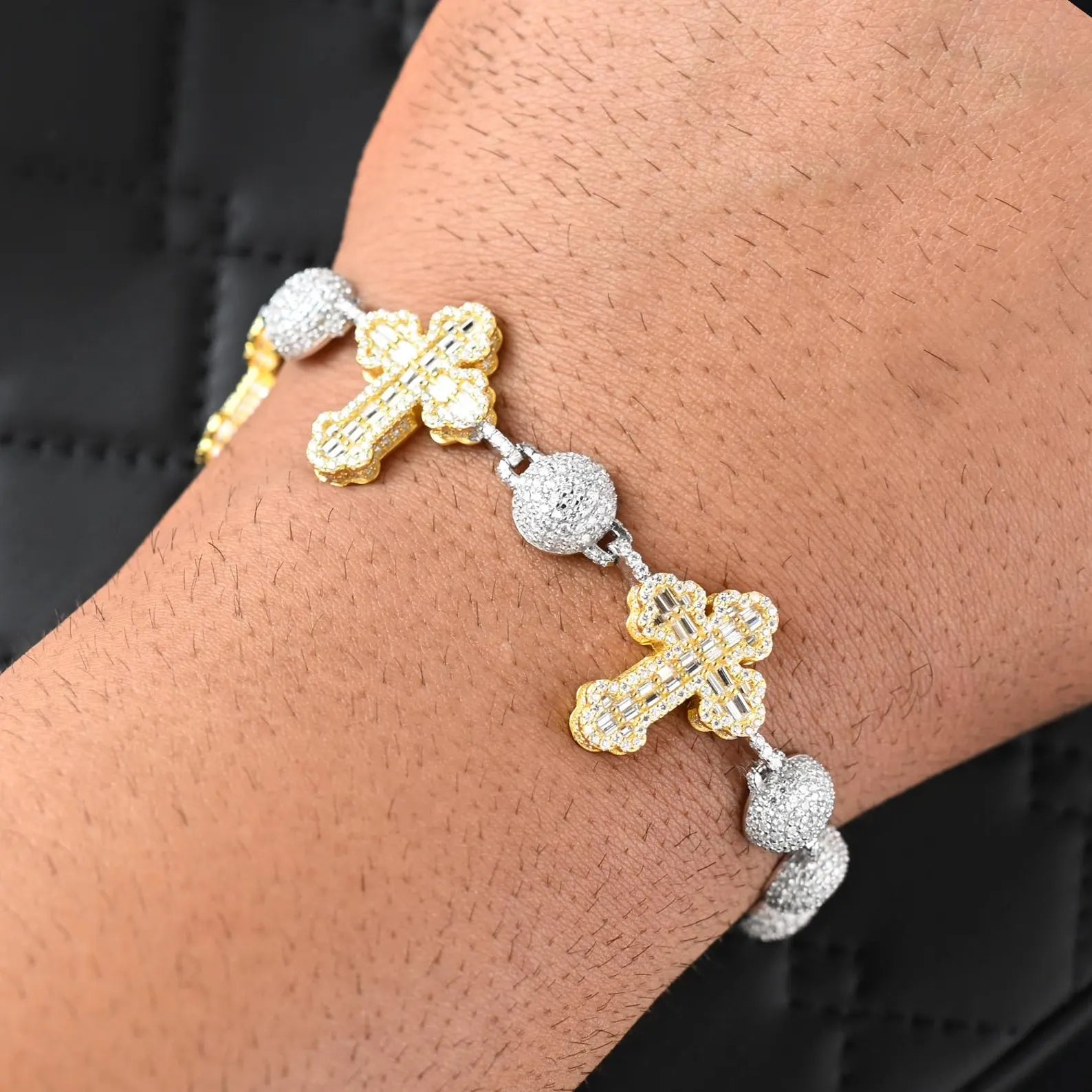 Two Tone Cross Bracelet [9 CTW] Moissanites in 925 Sterling Silver