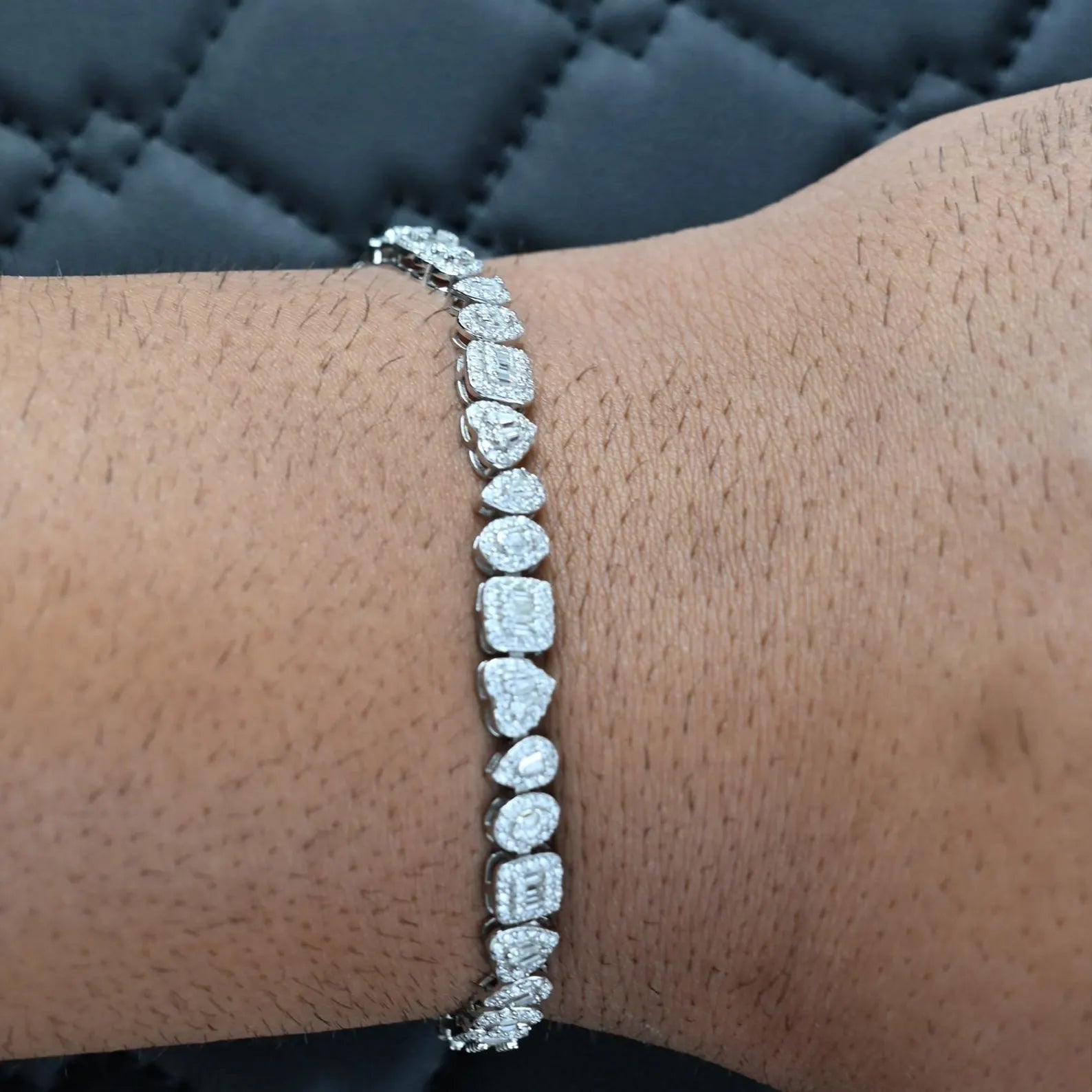 Multi Shaped Oval Square Heart Pear Bracelet  [4.00 CTW] Moissanites in 925 Sterling Silver