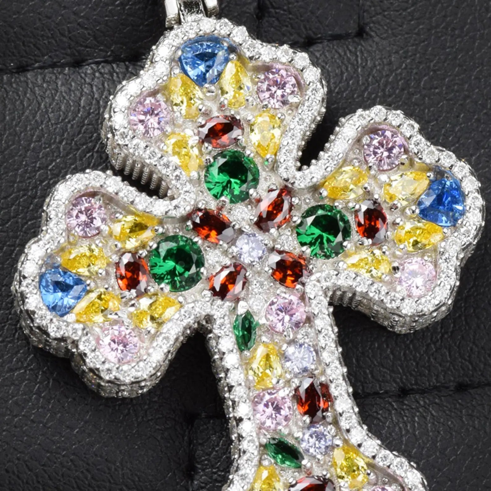 Multi-Color Iced Out Cross Pendant VVS1 Moissanite [3.20 CTW] 925 Sterling Silver