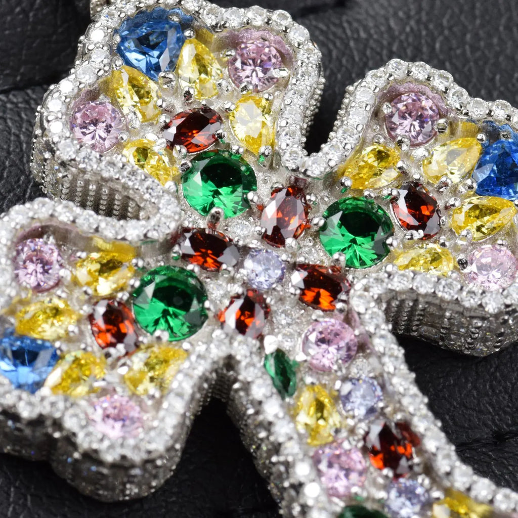 Multi-Color Iced Out Cross Pendant VVS1 Moissanite [3.20 CTW] 925 Sterling Silver