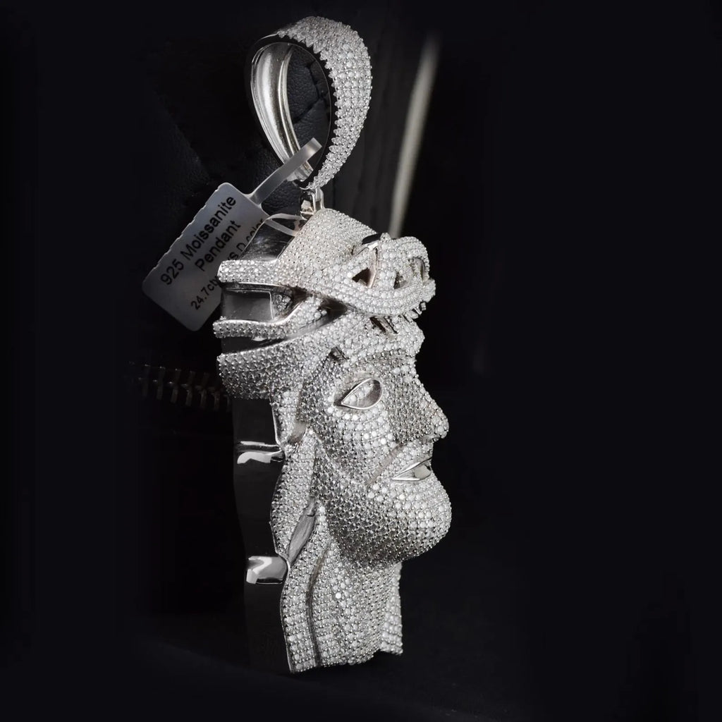3D Jesus Face Pendant VVS1 Moissanite [24.7 CTW] 925 Sterling Silver