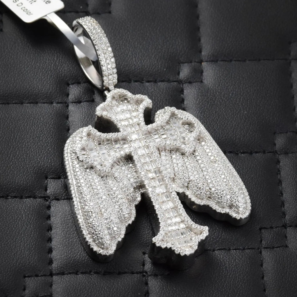 Custom Angle Wing Cross Pendant VVS1 Moissanite [4.21 CTW] 925 Sterling Silver
