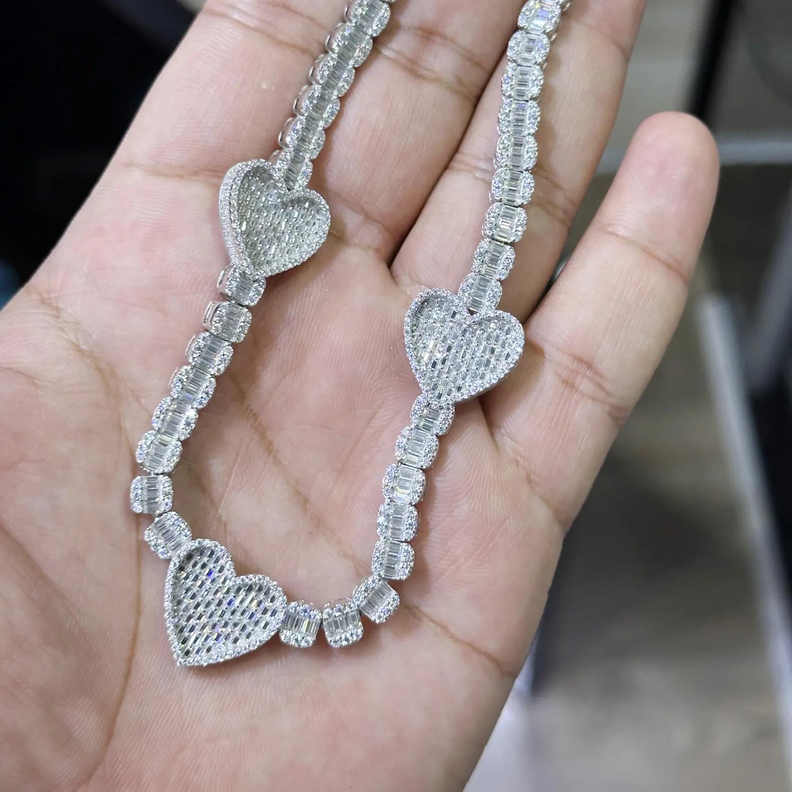 Heart Tennis Moissanite Necklace [17CTW] in 925 Sterling Silver