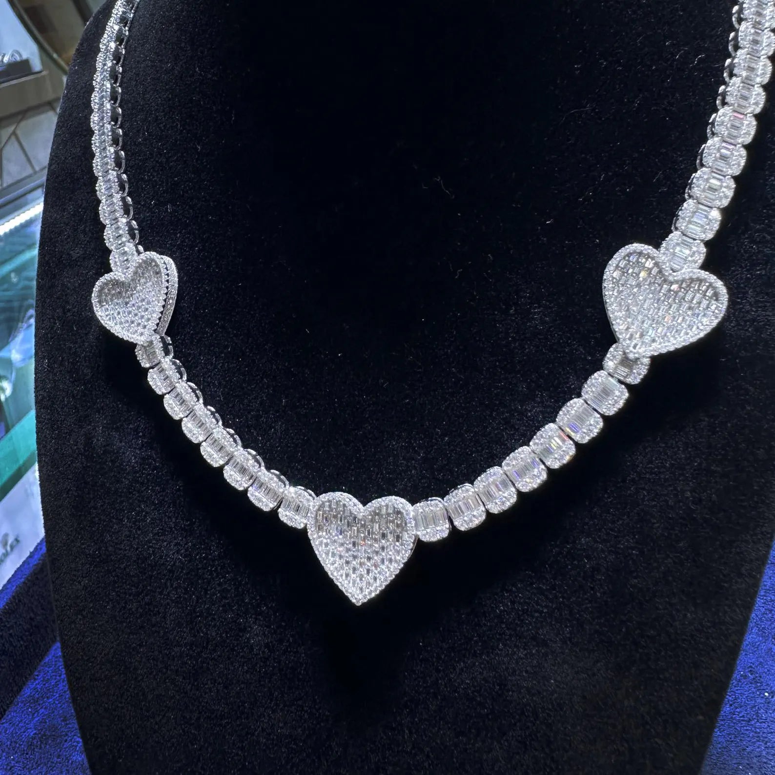 Heart Tennis Moissanite Necklace [17CTW] in 925 Sterling Silver