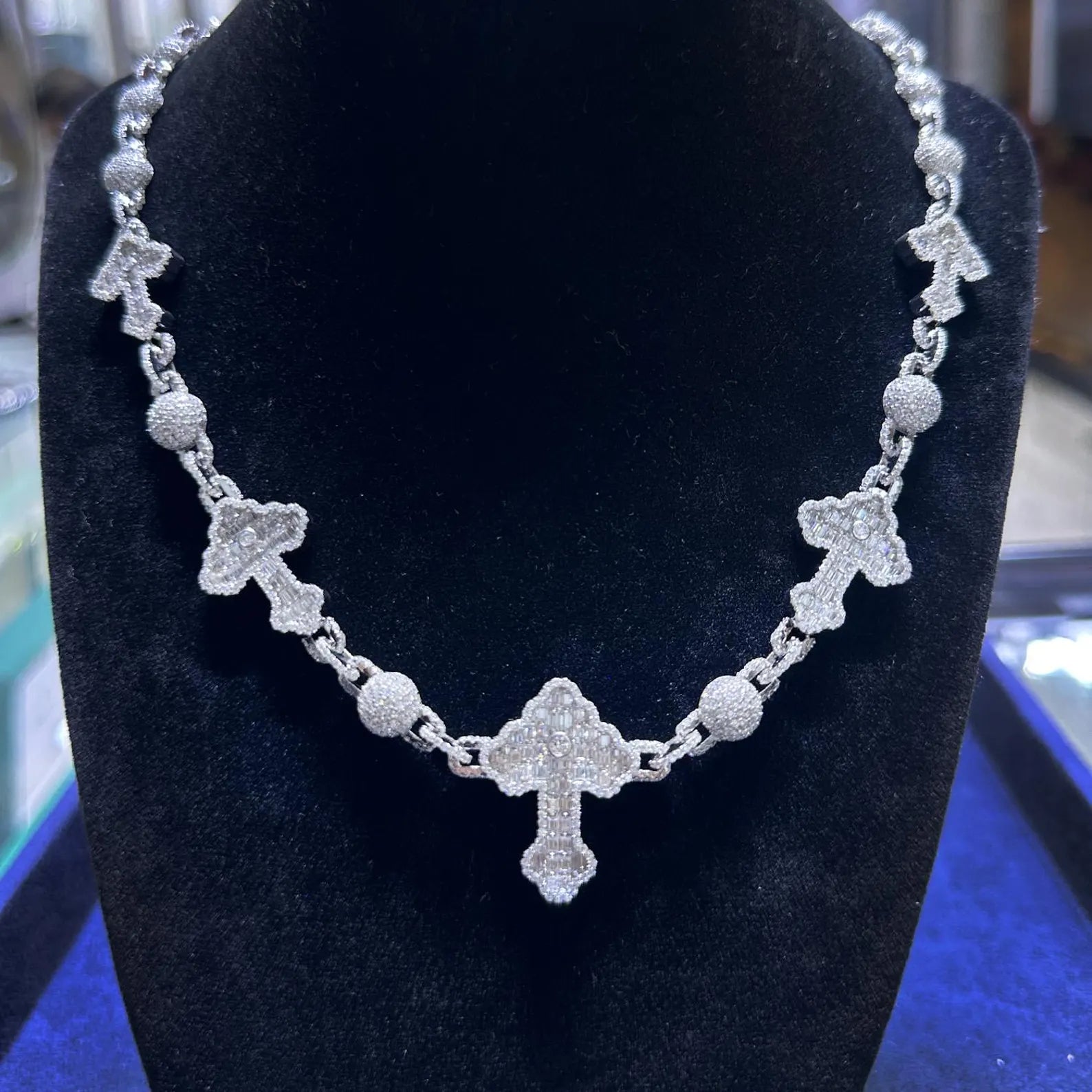 Custom Cross Moissanite Chain [19.68 CTW] in 925 Sterling Silver